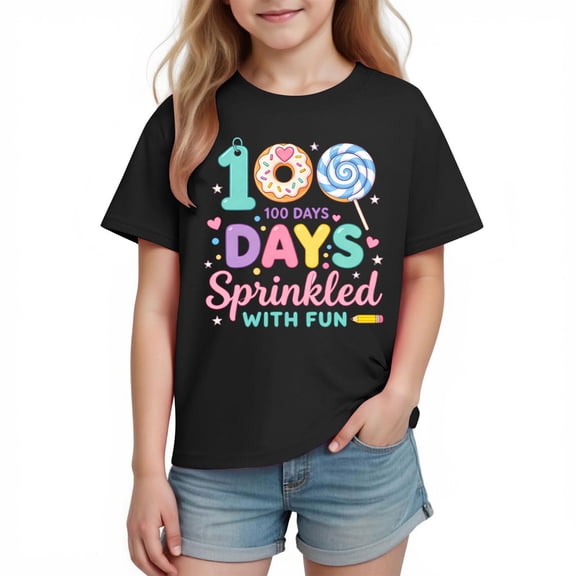 100 Days of School Shirt for Boys, Kids 100% Cotton T-Shirt, 100th Day School Celebration Tee, Black Graphic Top for Ages 3-10,Size 9 T