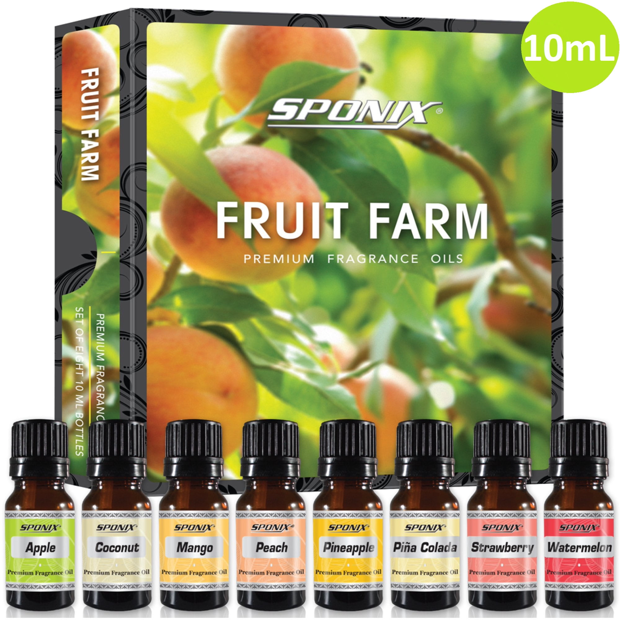 Fruit Farm Fragrance Oils 8 X 10 ml (0.33 Oz) 100% Pure - Peach, Coconut,  Mango, Piña Colada, Apple, Strawberry, Pineapple, Watermelon Essentials  Gift Set of 8 by Sponix 8 Pack 