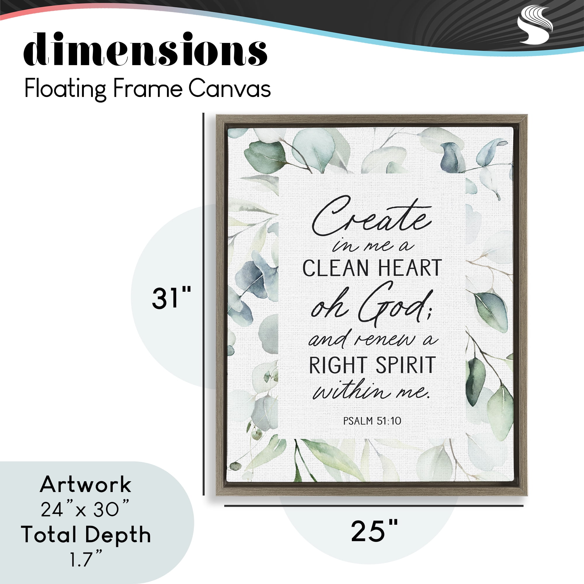 Clean Heart & Right Spirit Brown Framed Floater Canvas Wall Art, design by Lettered and Lined