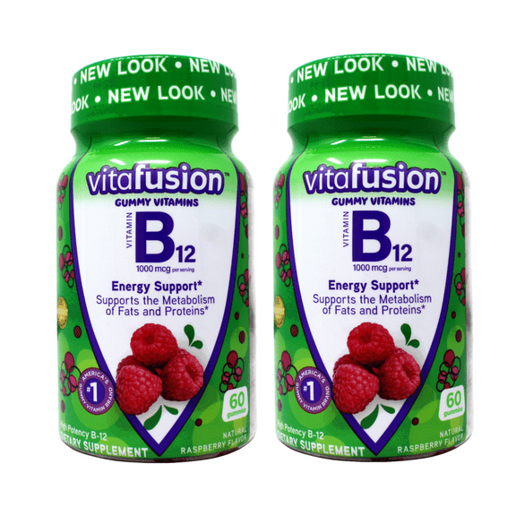 Vitafusion B-12 1000 mcg Energy Support Supplement, 60 ea (Pack of 2)