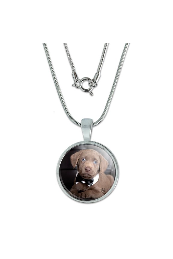 Labrador Lab Puppy Dog Bachelor Bow Tie 0.75" Pendant with Sterling Silver Plated Chain
