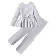 thumbnail image 5 of CPNG Girls Clothes Rib-Knit Outfit Ruffle Sleeve Shirt with Belt 3Pcs Straight Wide Leg Pant Set Teen Girls Fashionable Casual Dress Set(Grey,8-9 Years), 5 of 5