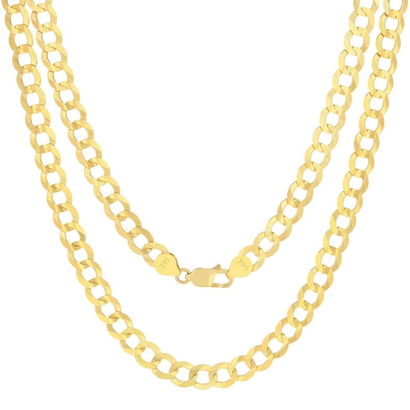 Nuragold 14k Real Yellow Gold Solid Cuban Curb Link 7mm Chain Necklace (16"-30") Italian Jewelry for Men