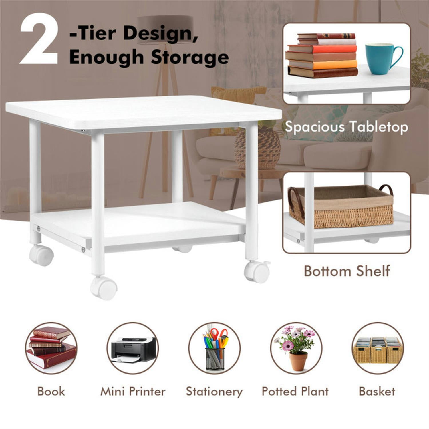 Demi Bonn Under Desk Printer Stand with 4 Wheels and Locking Mechanism, Laptop Workstation for Laptops, Books, Tablets, and Art, White