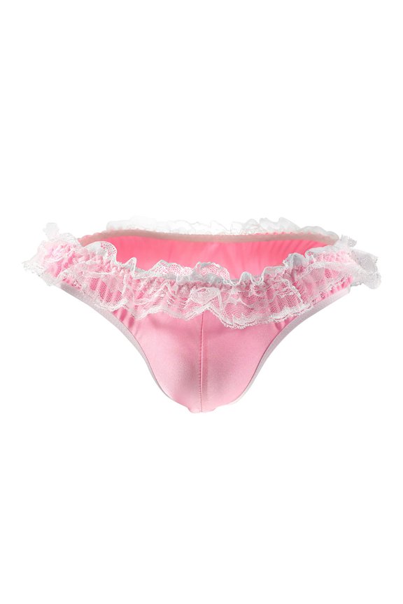 Mens G String, Mens Underwear, Stretch Plus Size Low Rise Novelty Ice Silk Lace G String Pink Free Size