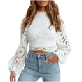thumbnail image 1 of Pompotops Blouse Décontractée Mode Col Rond Sexy Dentelle Fermeture Éclair Manches Longues, 1 of 9