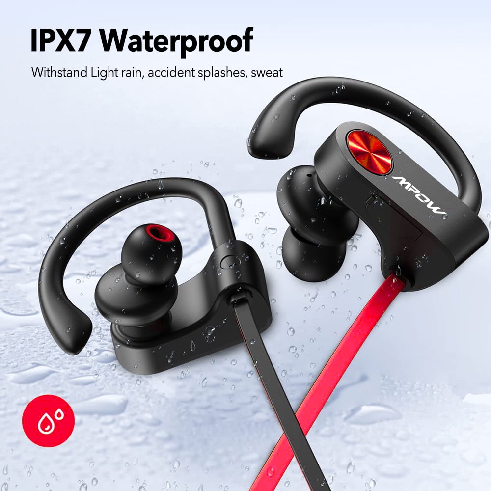 Mpow Wireless Sports Earbuds, Flame Bluetooth 5.3 Headphones with Mic IPX7 Waterproof Stereo Sweatproof in-Ear Earphones, Noise Cancelling Headsets, Black&Red
