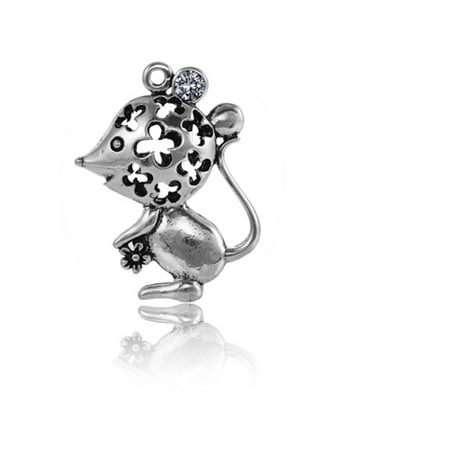 Moose Cut Out (Mouse With Flower Pattern Cut Out Antique Silver-Plated Charms With Clear Preciosa Czech Crystal 34x25mm pack Of)