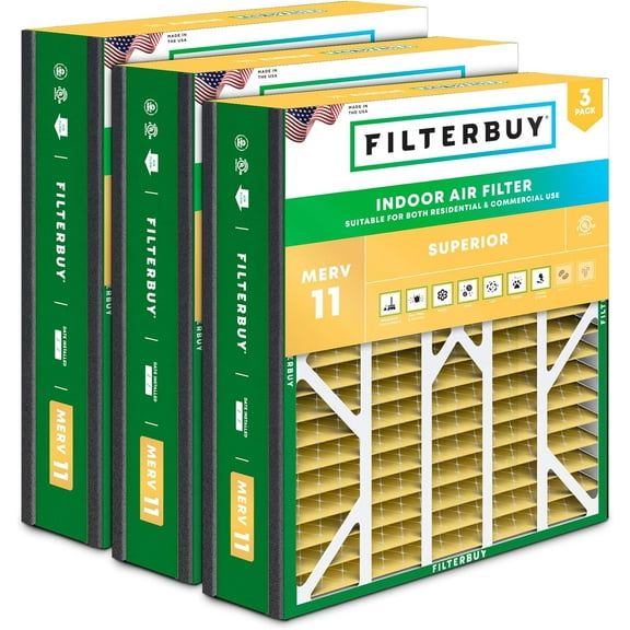 Filterbuy 20x25x5 MERV 11 Allergen Defense, Pleated HVAC AC Furnace Air Filters for Trion Air Bear, Generalaire, Skuttle, and More (3-Pack)