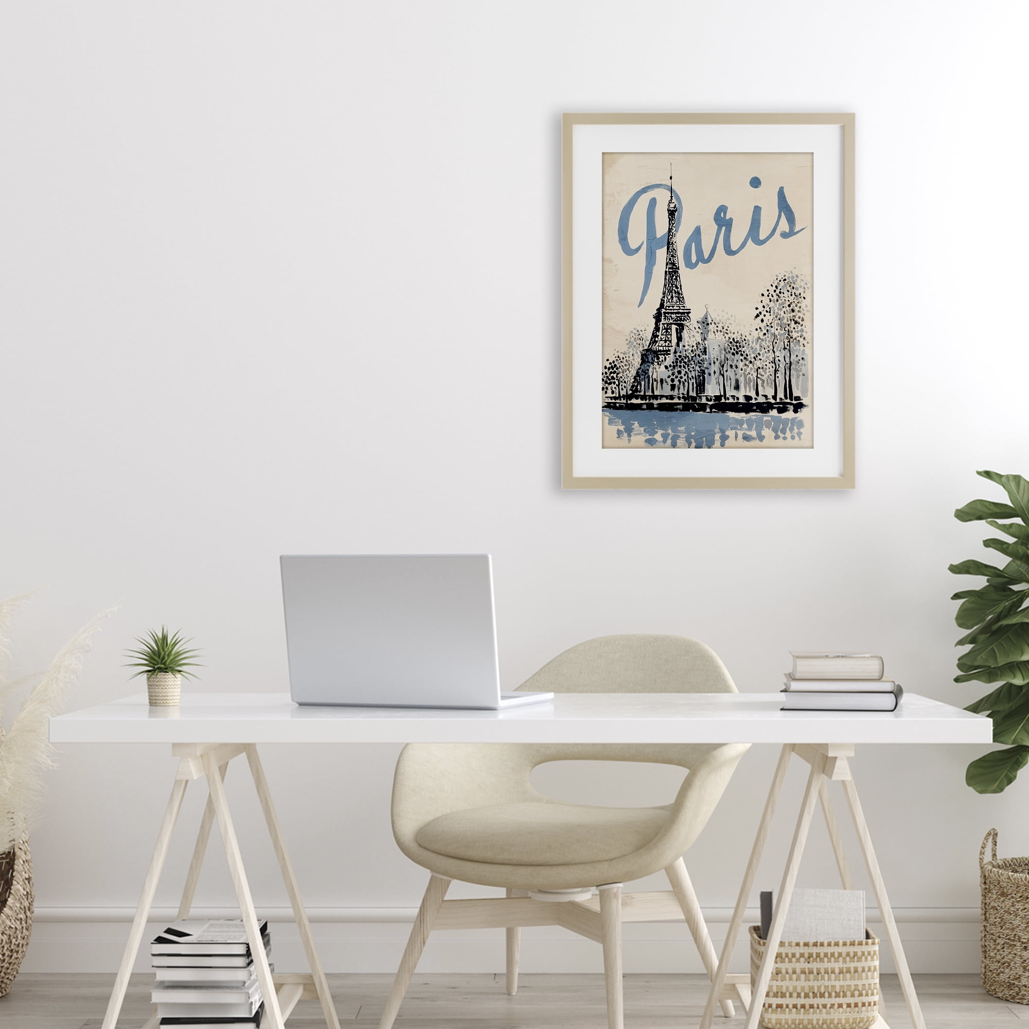 Stupell Industries Blue & Beige Paris Travel Birch Framed Print Under Glass, design by Annabelle Hall