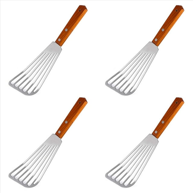 4X Espátula de Pescado de Acero Inoxidable, Espátula de Pescado con Manejar de Madera, Espátula de Acero Inoxidable, Espátula de Metal de Cocina para Freír