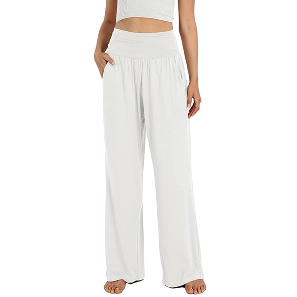 Lucakuins - Pantalones de pierna ancha para mujer, de verano, atléticos, de yoga, informales, de color sólido, de cintura alta, sueltos Lucakuins moda