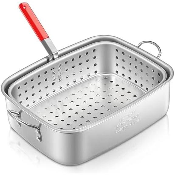 18QT Aluminum Deep Fryer Pot with Basket, Outdoor Fish Fryer Pot with Easy Grip Handle - Lightweight & Durable Rectangular Outdoor Fryer for Frying Fish, French Fries, Chicken Wing$$Garden & Patio