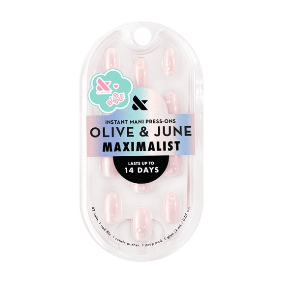 Olive & June   Bubble Instant Mani Short Round Press-on Nails, Pink Bubble Pearlescent, 42 Pieces