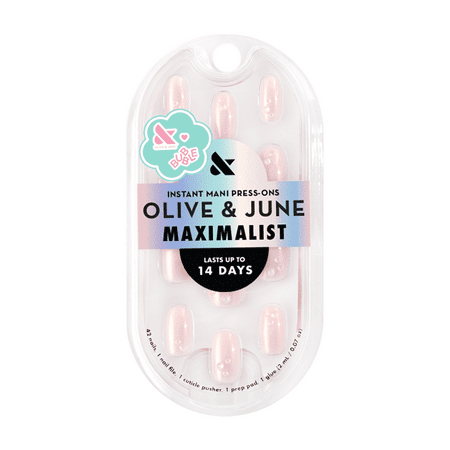 Olive & June + Bubble Instant Mani Short Round Press-on Nails, Pink Bubble Pearlescent, 42 Pieces