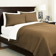 Canopy 250 Thread Count Sateen Squares Brown Clay Coverlet Set, 3 Piece