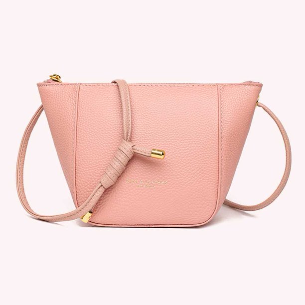 Bolso de cubo para mujer Bolsos casuales de cuero de PU Bolsos de hombro de viaje (Rosa)