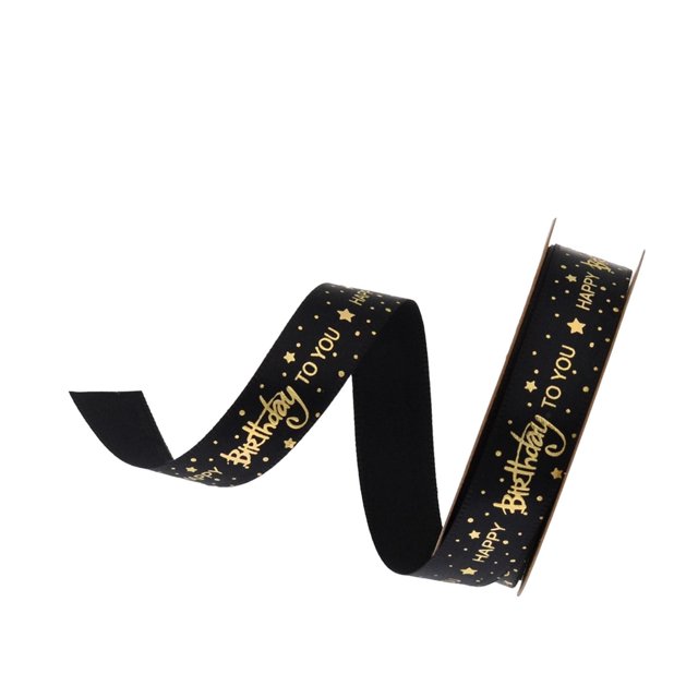 Guardoinrt Happy Birthday Ribbons DIY Gift Wrapping for Cake Flowers Box Black 10Yard 1.5cm 1Set