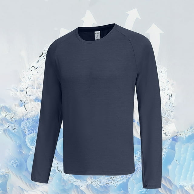 pstuiky camisa de manga larga para hombre, Camisa deportiva de manga larga raglán con cuello redondo, transpirable y elástica, de color liso, para hombre Tops de hombre xl