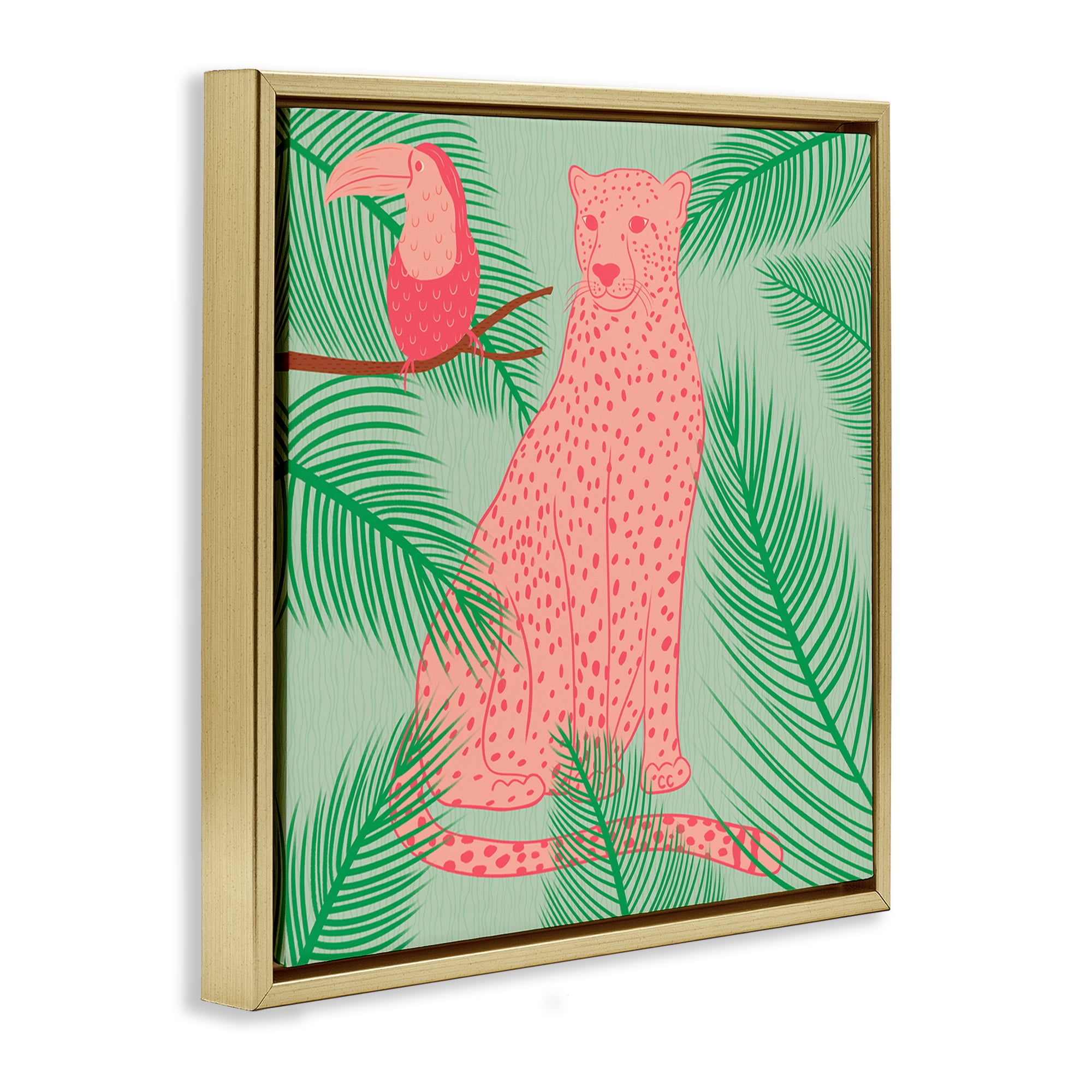 Stupell Industries Cheetah & Toucan Pastels Animals Painting Gold Floater Framed Canvas Art Print Wall Art, 25 x 25