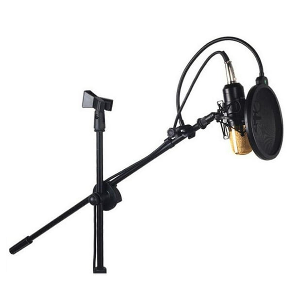 Support de Microphone avec Double Clip de Micro Rotatif à 360 Degrés,  Trépied à Bras de Flèche Pliable 