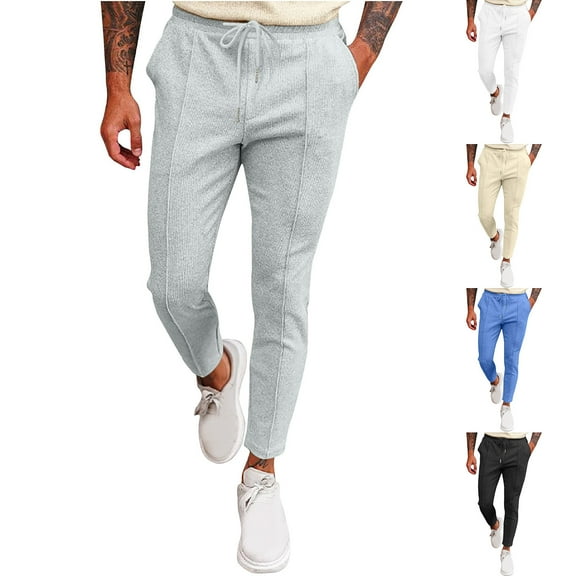 DODADAWANJ Men's Waffle Knit Sweatpants Drawstring Waist Slim Fit Running Pants Big and Tall Open Bottom Sports Pants for Jogging Camping Workout