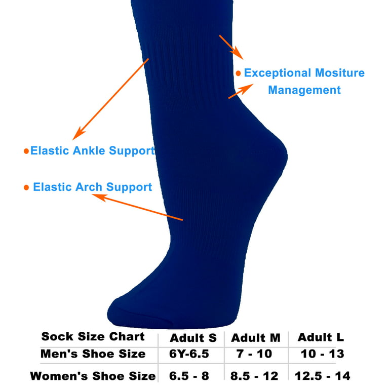 Couver Unisex Polyester Soccer Knee High Sports Athletic Socks, Blue Large