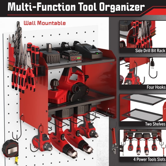 Stalwart Drill Holder Power Tool Organizer Wall Mount with Charging Station