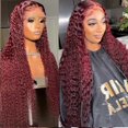 thumbnail image 1 of Peluca Frontal de encaje HD, cabello humano rizado completo, color rojo, 13x6, 30, 32, 34, 99j, Borgoña 360, 13x4, 1 of 3