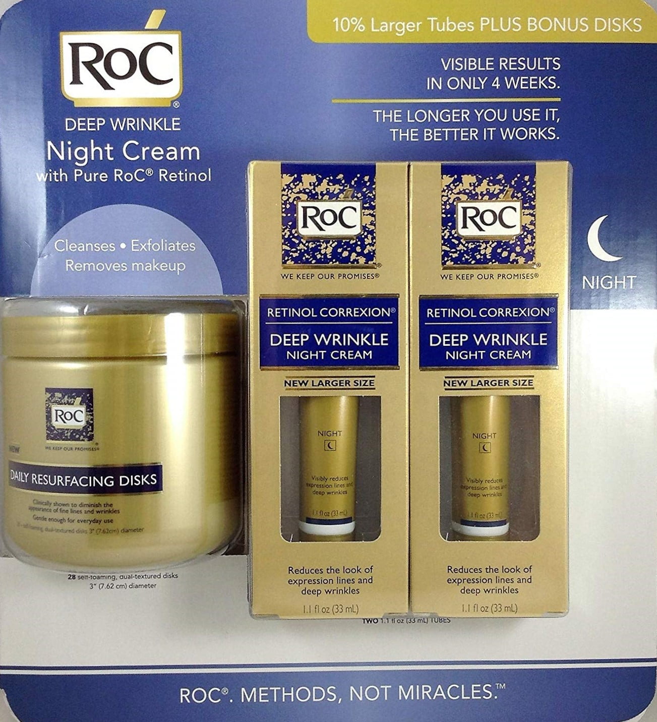 ROC Retinol Correcxion Deep Wrinkle NIght Cream 1.1oz 2 pack + BONUS 28 Daily Resurfacing Disks