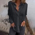 thumbnail image 2 of ibuvkizy Button Down Shirts for Women Long Sleeve Shirts for Women Fashionable Loose Solid Color Hollow Button Short Sleeved Round Neck Top/shirt,Gifts for Women, 2 of 8