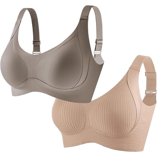 Women's Solid Four-Breasted Adjustable Wireless Bra, Floralshe Brasier, Seamless Full Coverage Ribbed Bralettes
