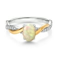 thumbnail image 2 of Gem Stone King 2 Tone 10K Yellow Gold and 925 Sterling Silver White Ethiopian Opal and White Lab Grown Diamond Twisted Interwoven Ring for Women (0.62 Cttw, Available in Size 5,6,7,8,9), 2 of 4