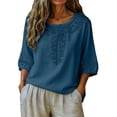 thumbnail image 2 of BODOAO Linen Blouses for Women Lightweight Ethnic Style Beach Casual Summer Tops Crew Neck Shirts Dressy Clothes Loose Fit Blouses Bohemian Tops Three Quarter Blouses Mexican Shirt Gauze Tops S, 2 of 8