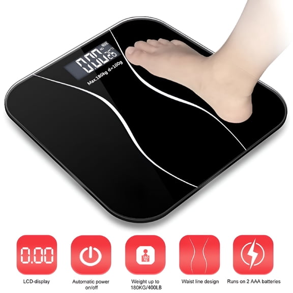 GJX Weight Scale,Precision Digital Body Bathroom Scale with Step-On Technology,6mm Tempered Glass Easy Read Backlit LCD Display,400 Pounds,Black