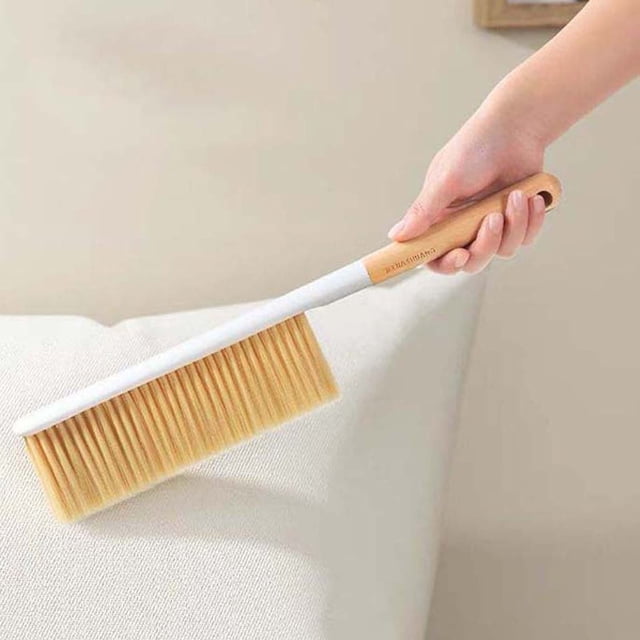 Dvkptbk Hand Broom Cleaning Brush-Soft Bristle Cleaning Brush for Cleaning Car/Bed/Couch/Draft/Garden/Furniture/Clothes, Wooden Handle