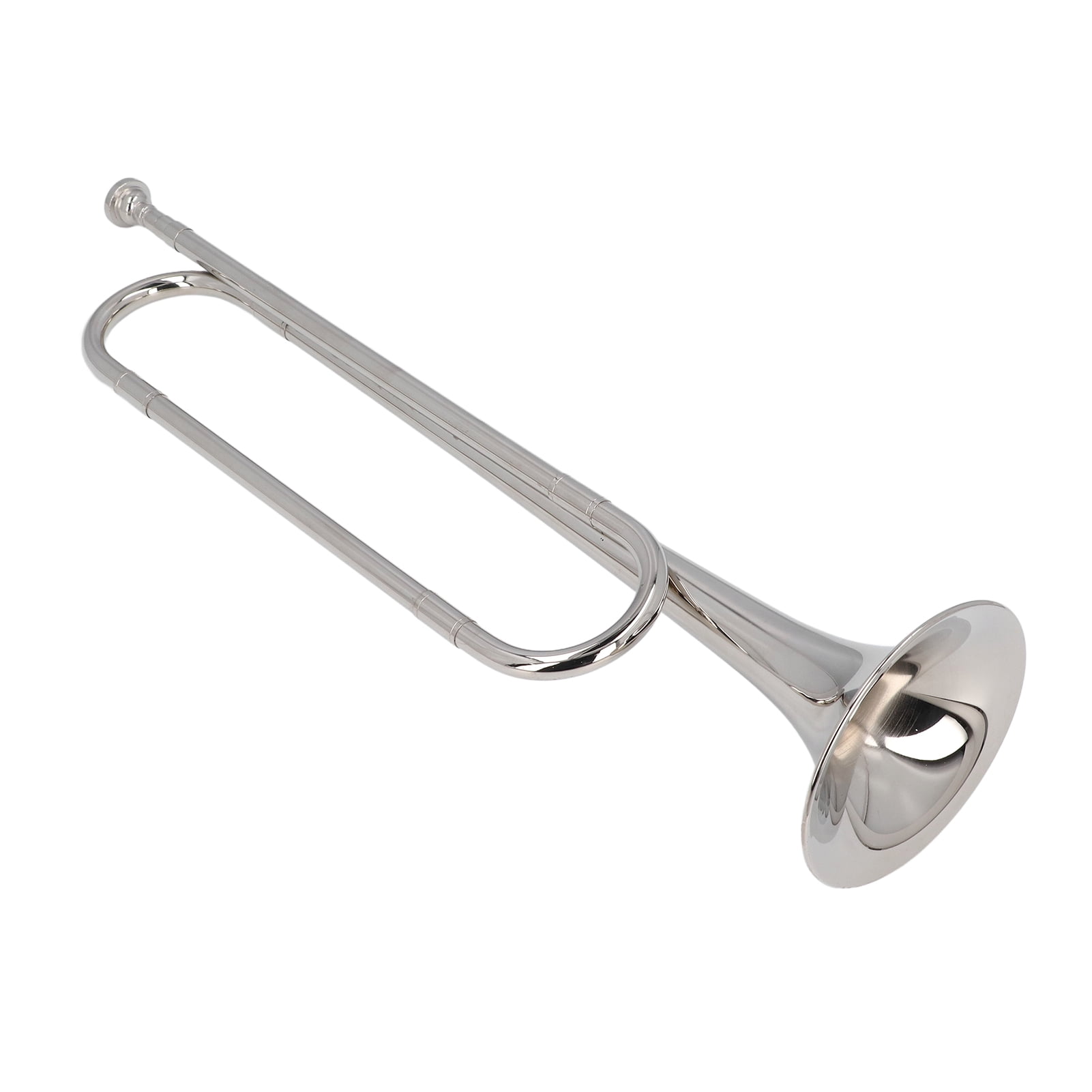 BIMZUC Bugle Horn Instrument Brass Cavalry Trumpet for Military Orchestra BB Key Silver 22.44 inches