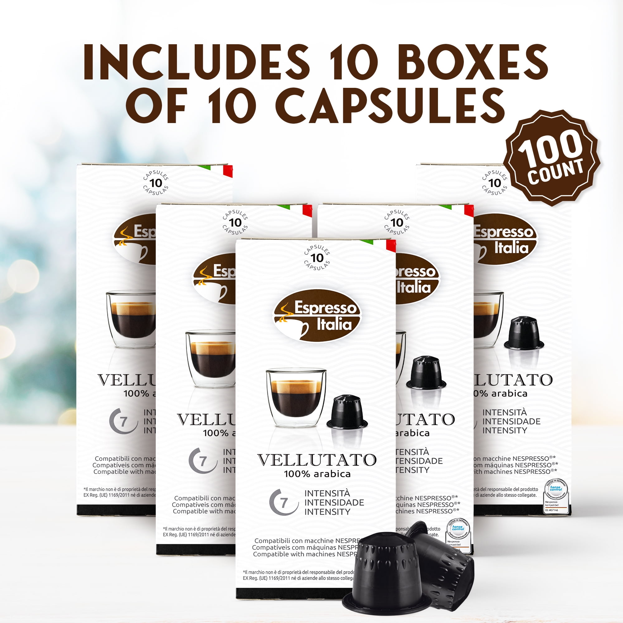 Espresso Italia Pods, Vellutato Coffee Capsule, 100 Espresso Pods  Intensity 7