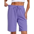 thumbnail image 3 of NELEUS Women's 9" Bermuda Shorts Waffle Knit High Waisted Breathable Lounge Casual Shorts with Pockets,Purple,US Size L, 3 of 11