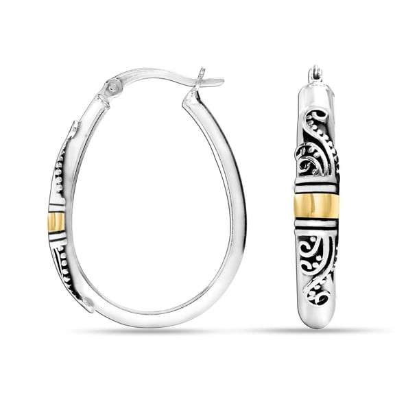 LeCalla 925 Sterling Silver Jewelry Antique Light-Weight Click-Top Oval Hoop Earrings for Women and Teen 30MM
