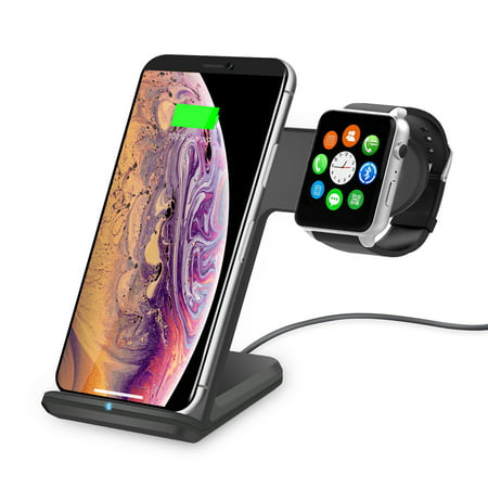 Qi Wireless Charger - Aspectek 2 in 1 Fast Wireless Charging Stand Compatible with iPhone 8/8 Plus/iPhone X/XS, Apple Watch Series 2/3, Samsung S9/S9 Plus/Note 8/ S8/S8 (Best Iphone 8 Charger Wireless)