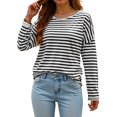 thumbnail image 6 of larppty Long Sleeve Shirts for Women Striped Crewneck Loose Fit Tunic Tops Fashion Color Block T-Shirt (Black, XL), 6 of 6