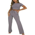 thumbnail image 1 of Women‘s High Waist Drawstring Knitted Loose Fitting Wide Leg Pant Solid Color Casual Trousers, 1 of 7
