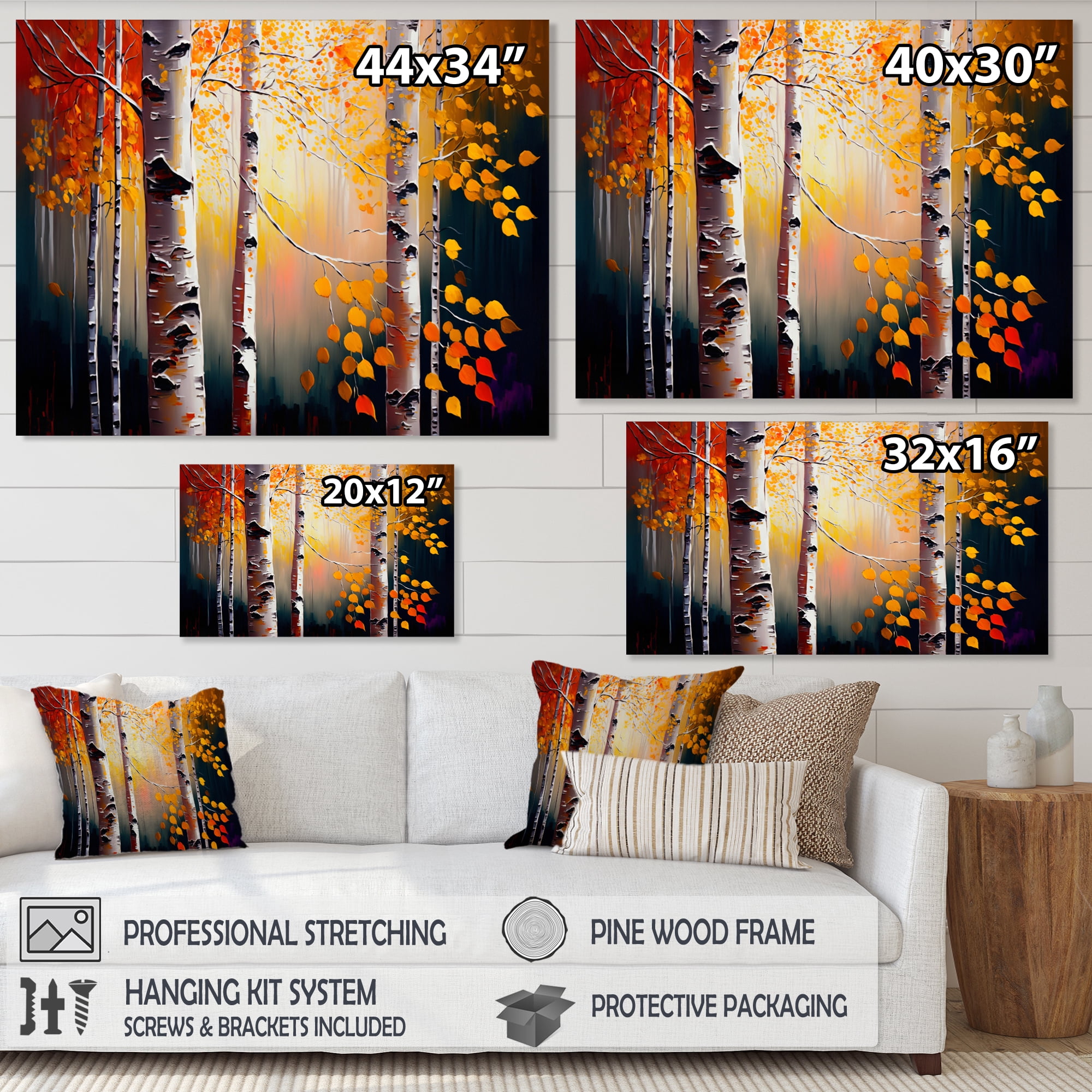 Designart Autumn Birch Trees Forest II Canvas Wall Art