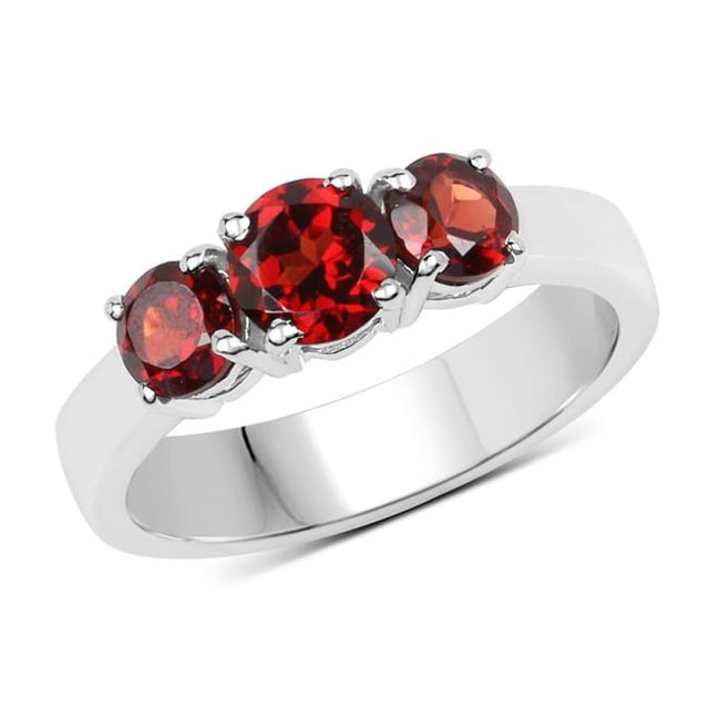 1.65 Carat Sterling Silver Round Ring with One Gems Stone, Red - Size 6