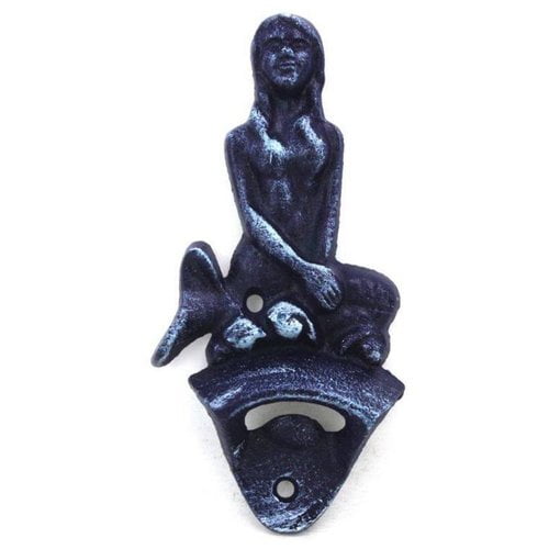 Rustic Dark Blue Cast Iron Wall Mounted Mermaid Bottle Opener 6