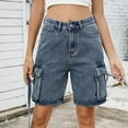 thumbnail image 2 of Mlqidk Womens Jean Shorts Loose Fit Straight Leg High Waisted Jorts Trendy Knee Length Bermuda Shorts Stretchy Denim Shorts with Pockets Blue M, 2 of 5