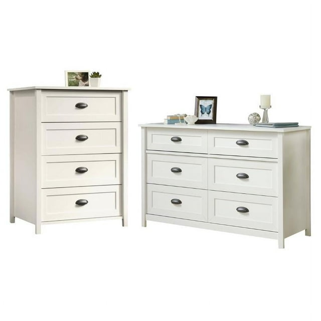 Ensemble de Chambre 2 Pcs avec Commode et Coffre en Blanc Doux