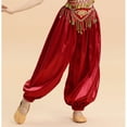 thumbnail image 2 of TiaoBug Kids Girls Satin Belly Dance Bloomers Elastic Waistband Harem Pants B Burgundy 11-12, 2 of 5