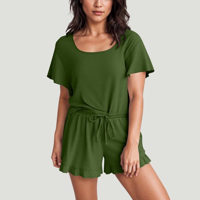mfyjkho Pantalones Cortos Para Mujer, Conjunto De Dos Piezas De Camiseta Y Pantalones Cortos Con Cuello Redondo Y Color Liso Para Mujer Pantalones Cortos Para Mujer Xl